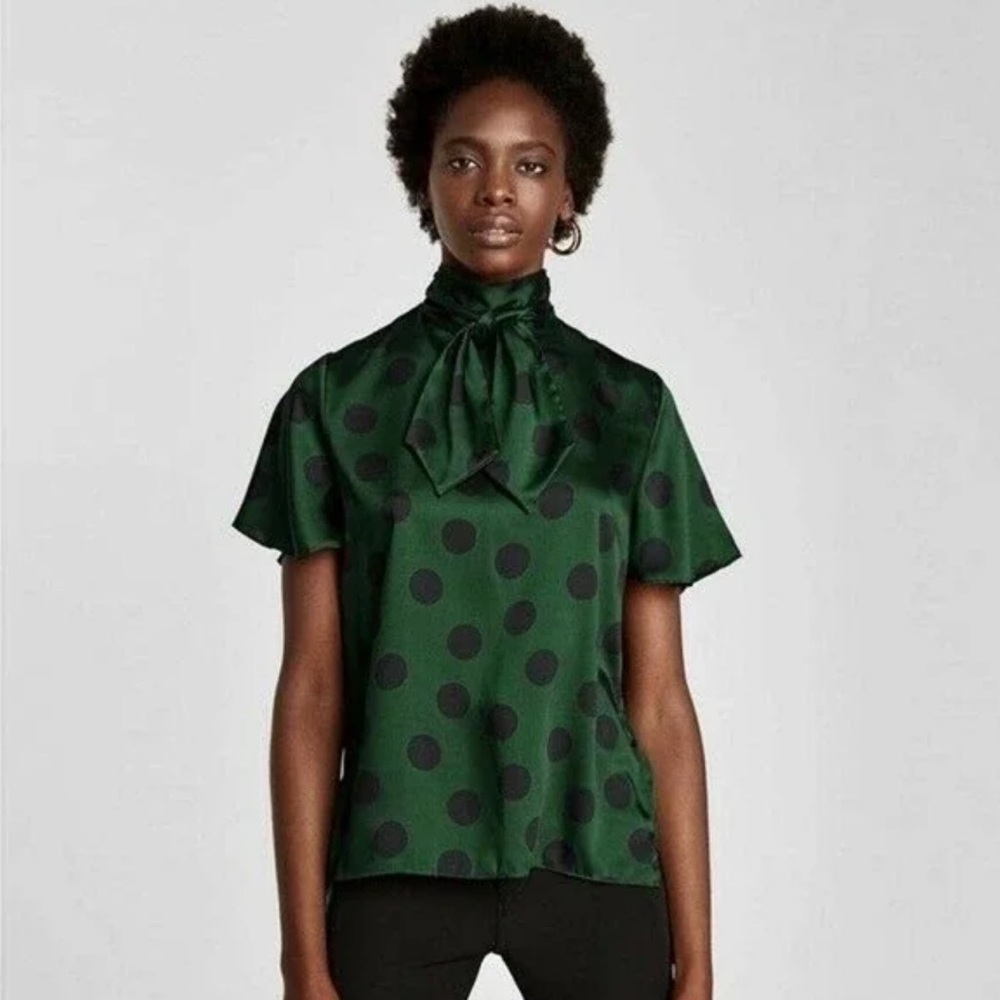 Zara Dark Green Blouse with Black Dots